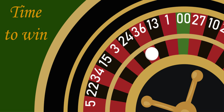 Casino banner with roulette wheel and Time to Win text. Vector illustration for gambling promotions