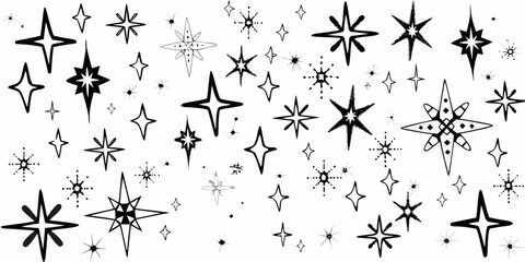 whimsical doodle stars and celestial sparkles on white background black pattern illustration vector art design space astronomy cosmic fantasy magic © Nikhil