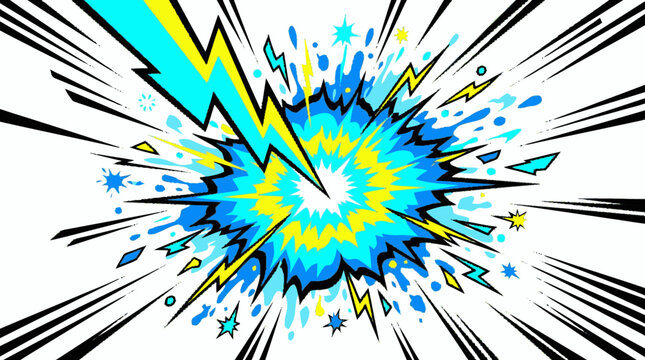 Pop art style graphic illustration depicting an energetic burst of yel
