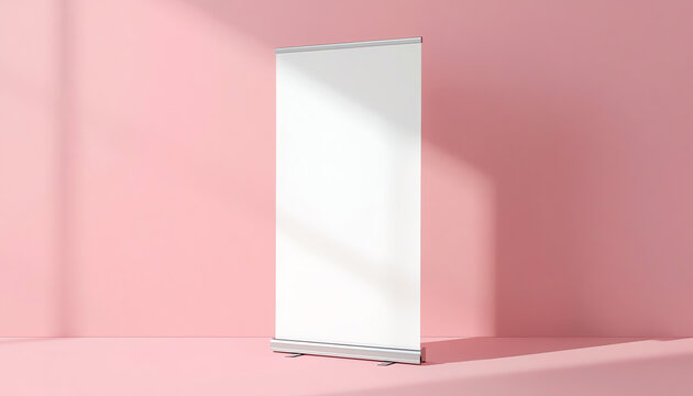 Rollup banner standee mockup pink color background 