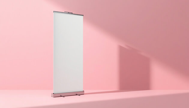 Rollup banner standee mockup pink color background 