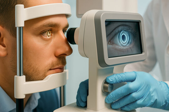 Optometrist Performing a Comprehensive Eye Examination on a Patient
