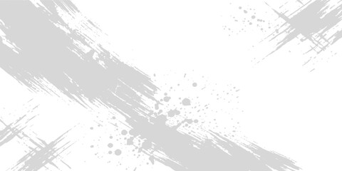 Obraz premium Abstract Brush Stroke Background: A minimalist design featuring bold, dynamic grey brush strokes and subtle splatters on a clean white background.
