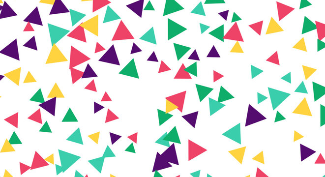 Abstract background with scattered colorful triangles on white.