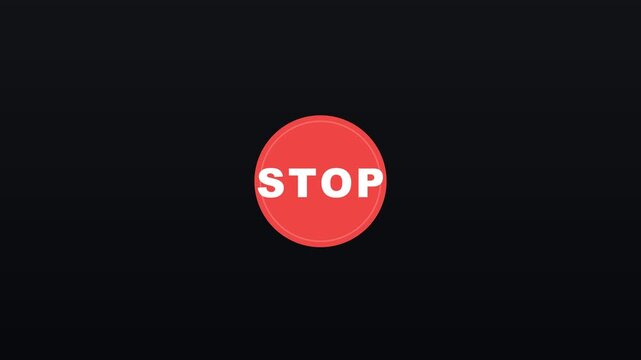 Prominent red circular stop button with clear white text, symbolizing a crucial warning or command to halt all activity and proceed with caution in a minimalist digital graphic design