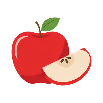 Fresh red apple fruit with slice clipart design, isolated illustration on white background, cartoon style healthy fruit graphic for food projects PNG