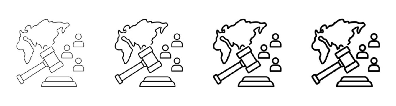 Politics Law Gavel Continental Map Justice Line Art Outline Icon Vector Illustration