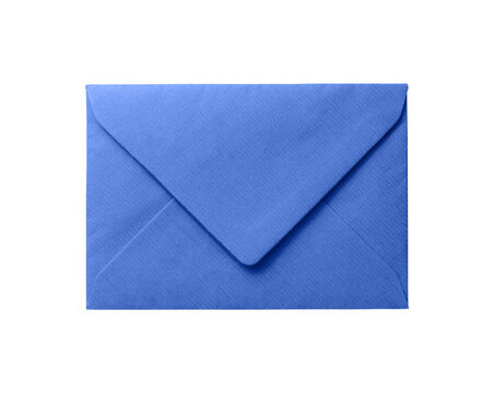 Blue paper envelope isolated PNG on transparent background, colorful stationery mail envelope mockup template