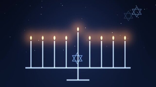 Glowing Menorah Candles with Star of David Hanukkah Jewish Festival of Lights Seamless Loop Background