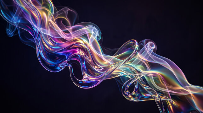 Iridescent smoke swirls. Abstract glass fusion. Colorful vapor texture.