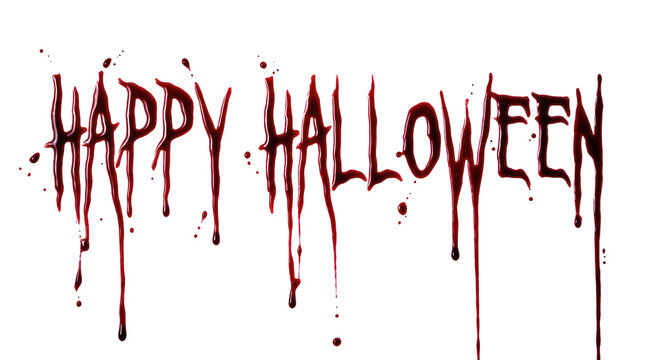 Happy halloween text written in a spooky dripping blood font isolated on transparent background