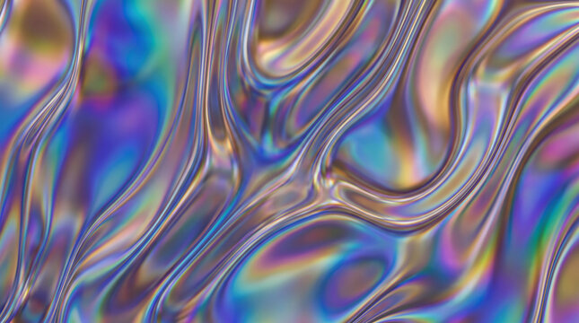 Abstract holographic fluid background with vibrant colors. Digital art with flowing iridescent textures. Modern design element for technology 