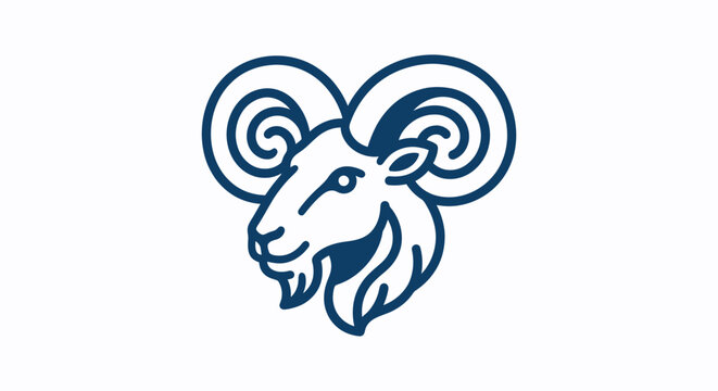 Minimalist outline vector illustration of a ram head for logo design.