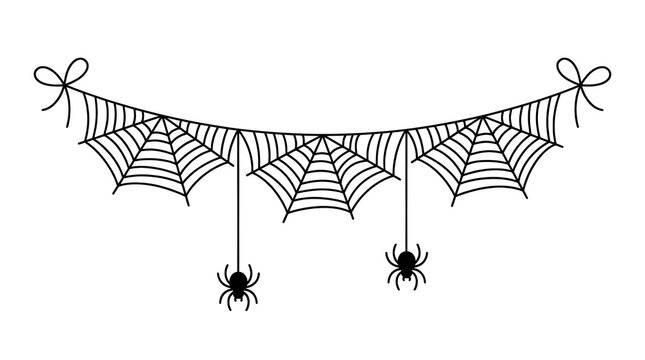 Halloween spider web bunting decoration isolated on transparent background