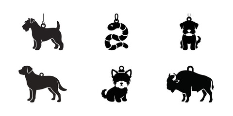 Naklejka premium Animal Silhouette Ornaments Set: Dogs, Snake, Bison Icon Collection