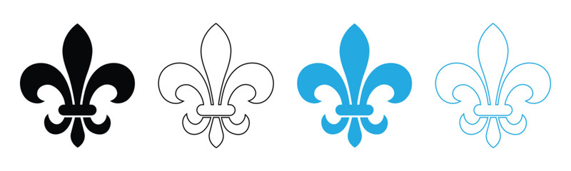 Fleur de lis icon set vector illustration. Royal lily symbol in filled and outline style. © SHAHIDA KHATUN