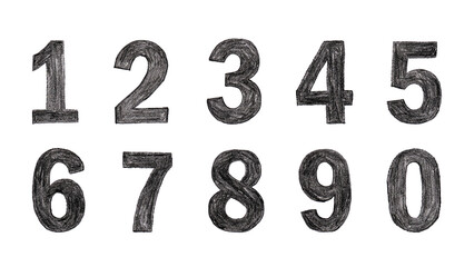 Hand Drawn Charcoal Sketch Numbers Set Vector Illustration from 0 to 9 © Design By Mehedi