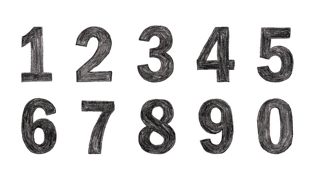 Hand Drawn Charcoal Sketch Numbers Set Vector Illustration from 0 to 9
