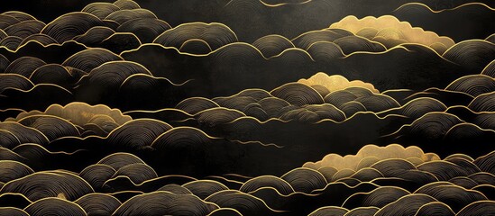 Fototapeta premium Abstract Oriental Style Golden Cloud Pattern on Dark Background for Luxury Wallpaper and Artistic Backgrounds