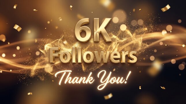 6K Followers Celebration Background with Golden Balloons and Thank You Text on Black Luxury Background