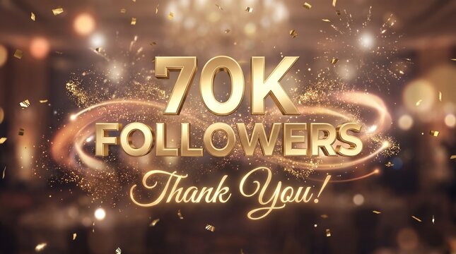 70K Followers Celebration Background with Golden Balloons and Thank You Text on Black Luxury Background