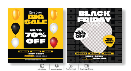 Fototapeta premium Black Friday Sale Social Media Banner Template Instagram Post Ads Design Promotional Web Banner Ecommerce Marketing Flyer Poster Discount Offer Creative Modern Advertising Layout Collection