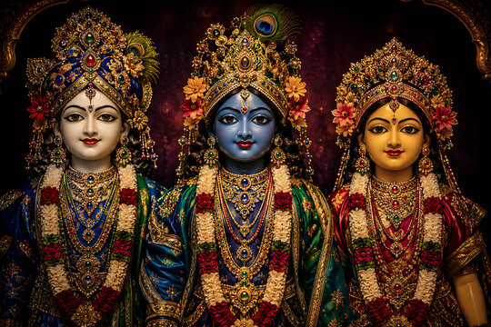 Elegant depiction of divine siblings celebrating jagannath rath yatra with intricate ornaments floral garlands and traditional rath yatra cultural heritage themes artwork