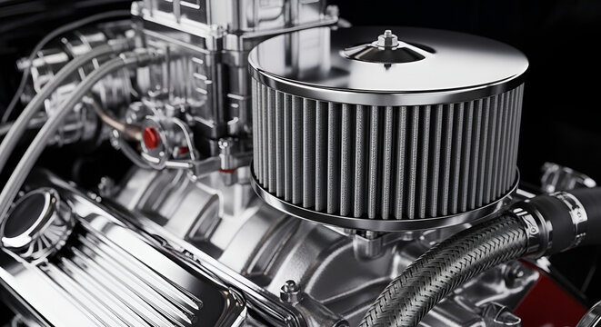 Shiny chrome engine detail - V8 performance automotive part