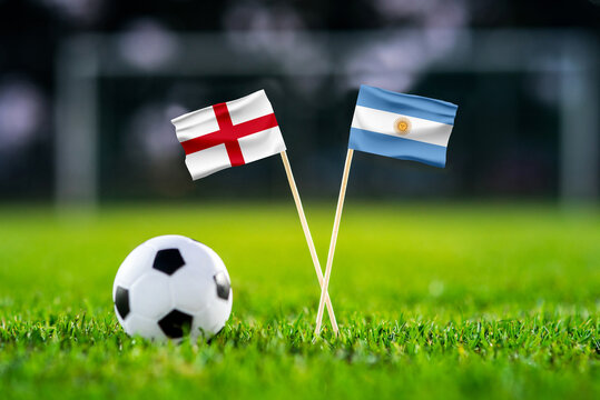 England vs Argentina, Semifinals, national flags before international football match, football on green grass with stadium in the background, Atlanta, July 15, 2026.