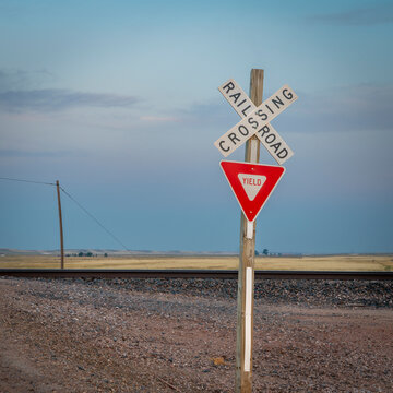 railroad crossing in rural Colorado. summer evening scenery