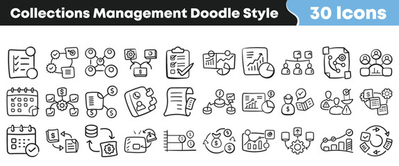 Naklejka premium Hand drawn collection management doodle icons set for business planning