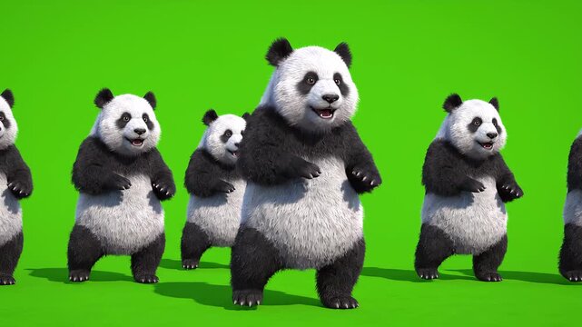 Cute Panda Bear Standing on Green Screen Background with Copy Space