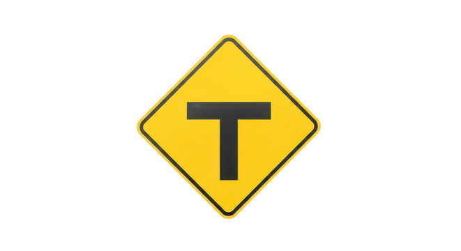 Yellow diamond-shaped t intersection traffic sign