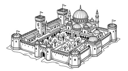 Historic Fortress Architecture Medieval Style Building. © Entung