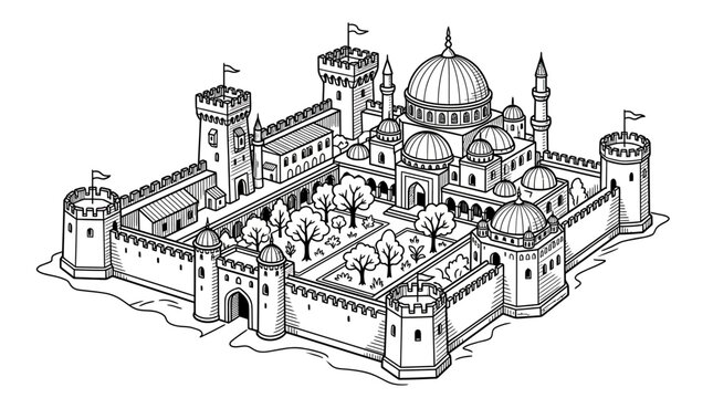 Historic Fortress Architecture Medieval Style Building.