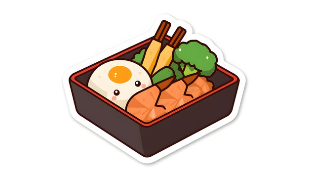 Cute Japanese bento box sticker cute lunch container vector food illustration