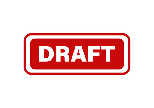 Red rectangular draft stamp icon with bold white text isolated on a clean background for document status labeling isolated on transparent background
