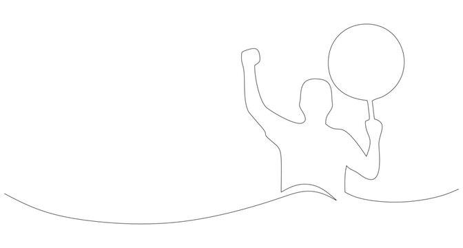 Continuous one-line drawing of a man protesting and holding a blank sign. International Day of Democracy.