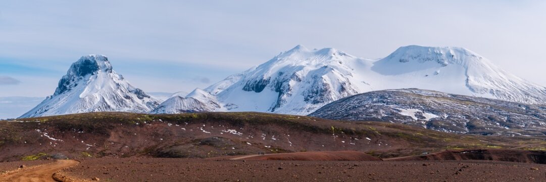Remote Highlands Landscape With Snowy Mountains In Iceland