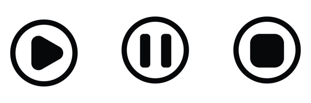Minimalist play pause and stop media control interface button icons set