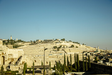 Obraz premium Scenic View of Mount of Olives and Jewish Cemetery in Jerusalem