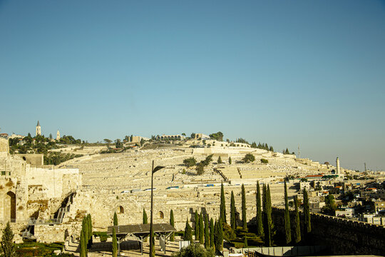 Scenic View of Mount of Olives and Jewish Cemetery in Jerusalem