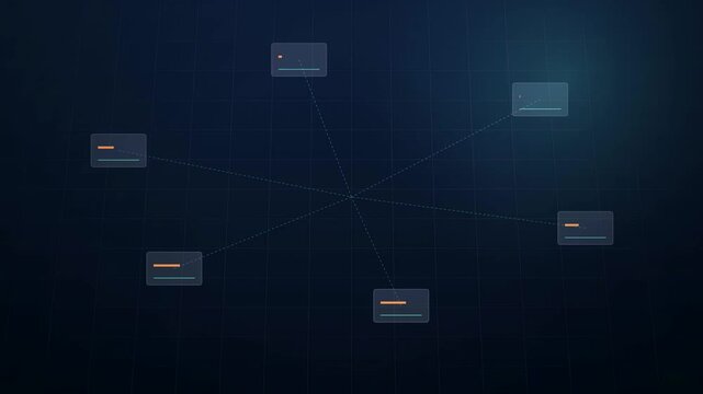 Animated AI workflow automation network connecting digital task nodes for process orchestration, intelligent routing, enterprise collaboration, and seamless business operations in a looping interface.
