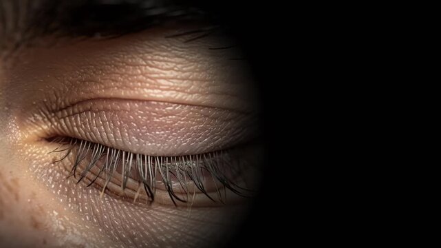 Close-up of a Human Eye with Closed Eyelid in Darkness