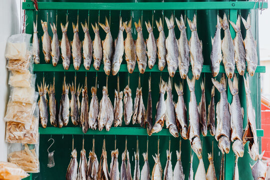 Traditional Dried Fish Display at Seafood Market
