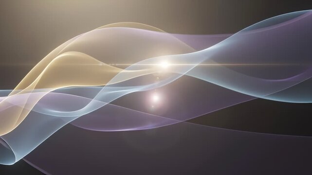 Abstract light waves with glowing orbs on dark background