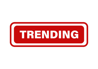 Fototapeta premium Trending sign with white text on a bold red rectangular badge button for social media marketing and internet content isolated on transparent background