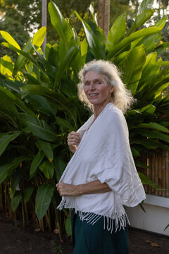 Happy Mature Woman Portrait in Tropical Nature, Healthy Lifestyle