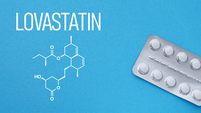Lovastatin Medication for Cholesterol Management, Hyperlipidemia Treatment, Cardiovascular Disease Prevention, LDL Cholesterol Reduction, Statin Therapy and Heart Health Concept