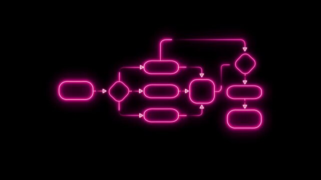 Neon pink flowchart diagram for business process and data logic visualization